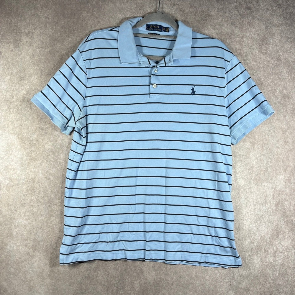 Polo Ralph Lauren Polo Shirt Mens XL Blue Black Striped Custom Slim Fit Preppy